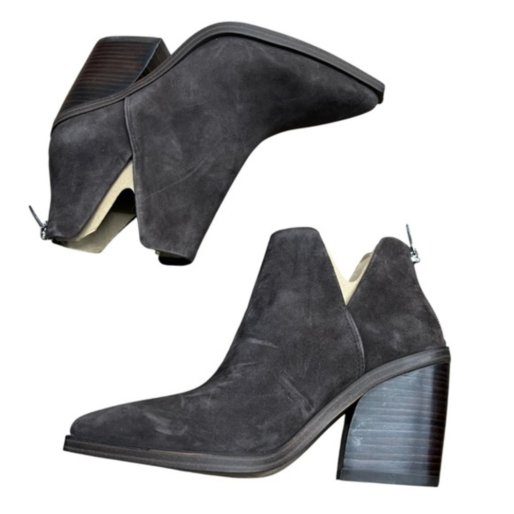 Vince Camuto Sleek Brown Ankle Boots with Chunky Heel and Side Cutouts Size 6.5